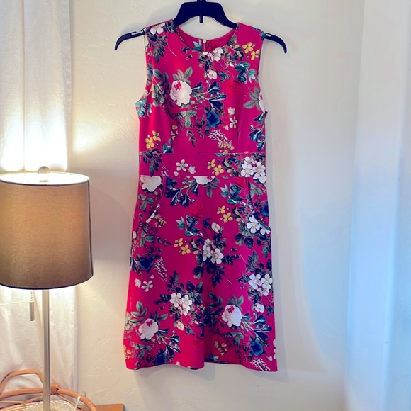 Calvin Klein Floral Fushia Sheath Midi Dress Size 6 - Picture 1 of 10